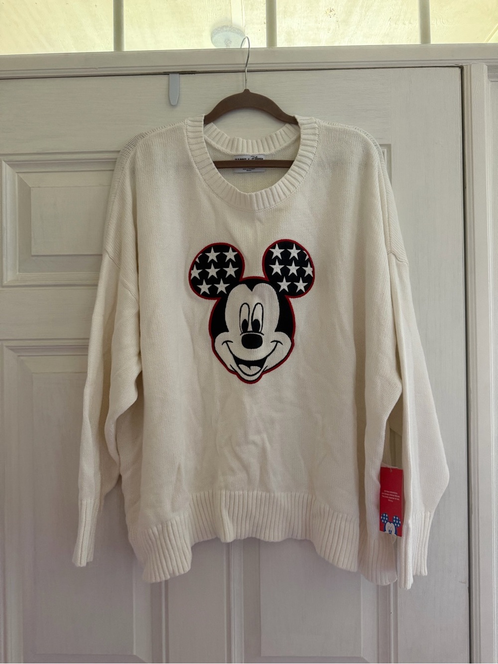 Old Navy Cream Crewneck Sweater with Red and Blue Mickey Face